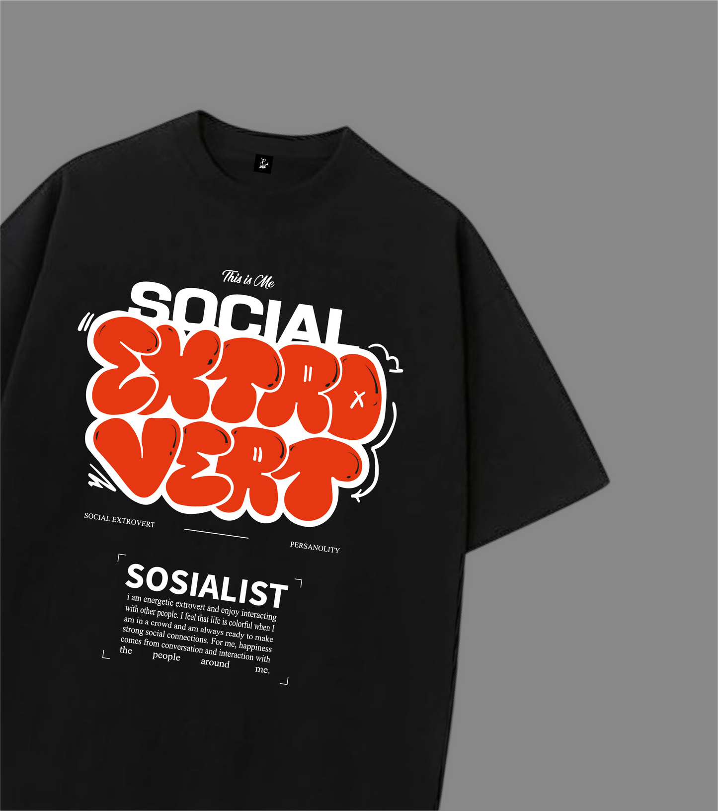 SOCIAL EXTROVERT OVERSIZED BLACK TEE