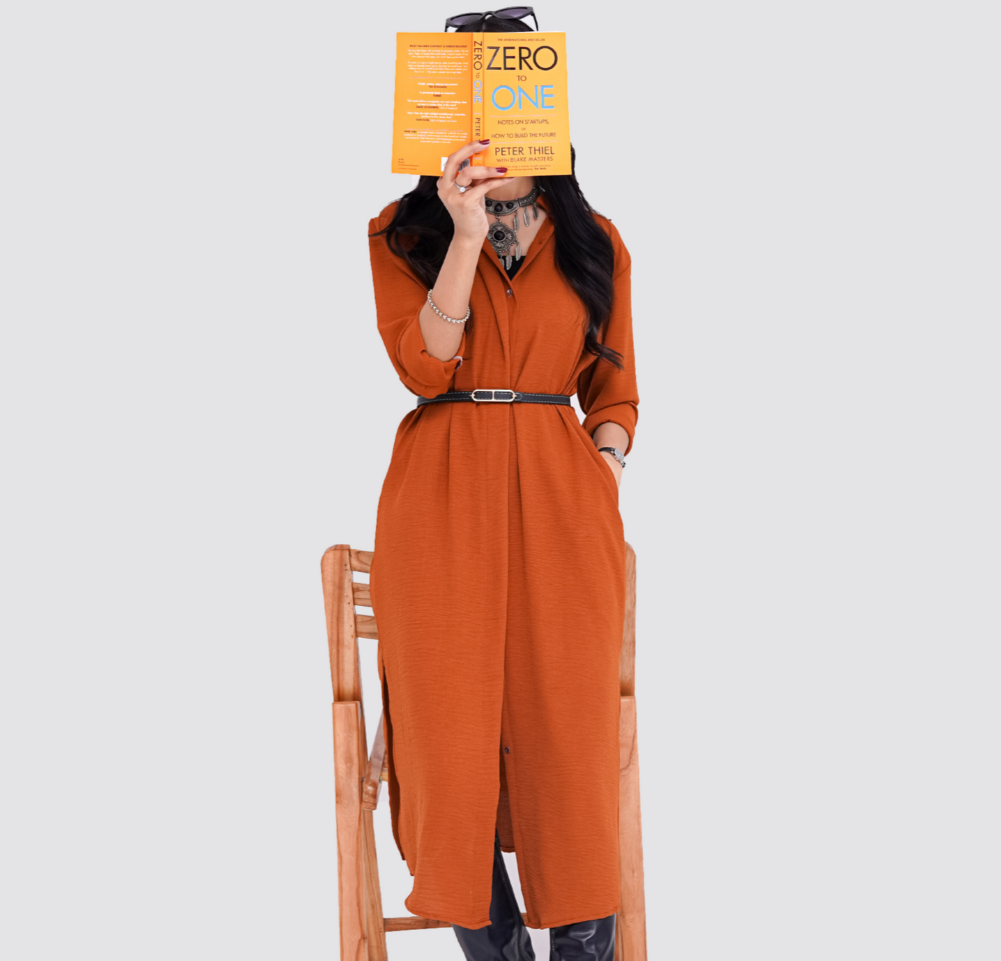 Rust Orange long Cardigan