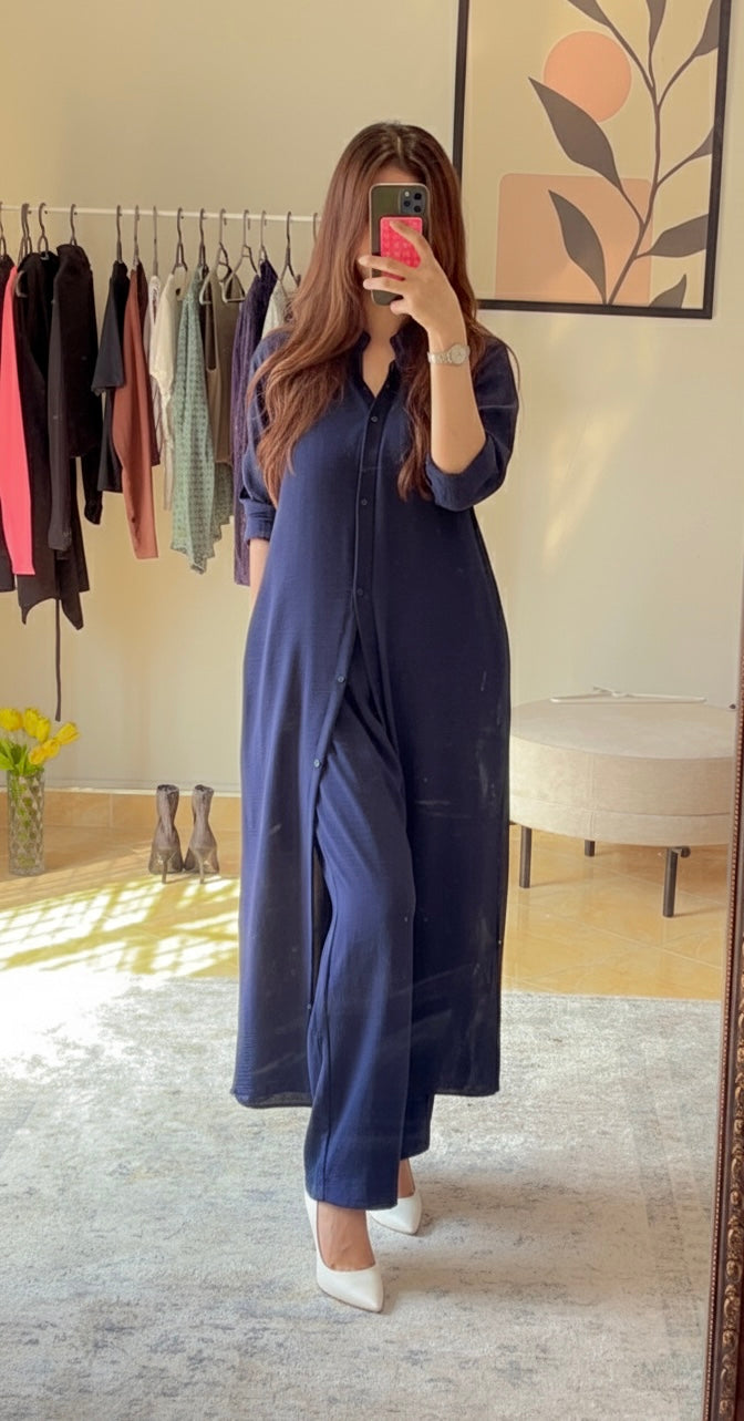 Navy Blue Button Down Long Shirt