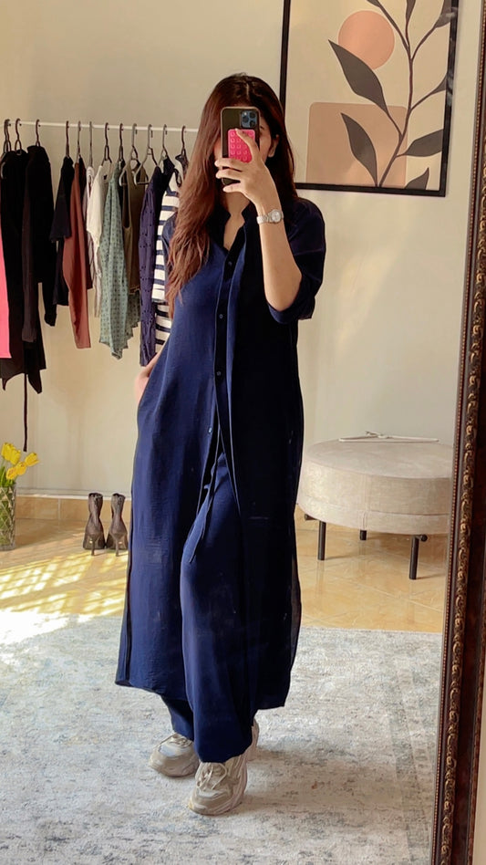 Navy Blue Button Down Long Shirt