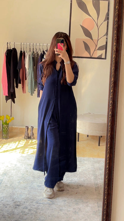 Navy Blue Button Down Long Shirt