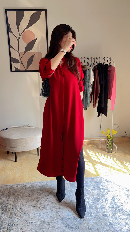 Maroon Button Down Long Shirt