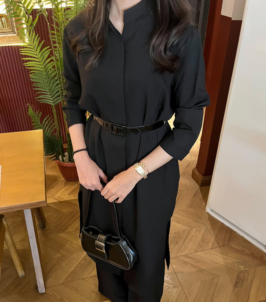 PREMIUM BLACK Button Down Long Shirt