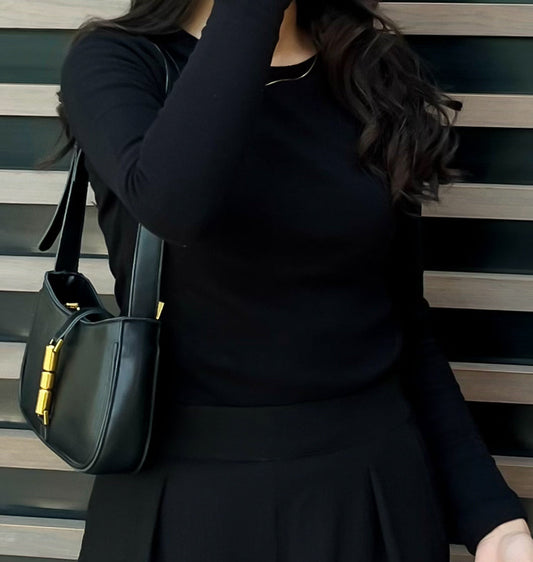Black Ribbed Full Sleeve Shirt
