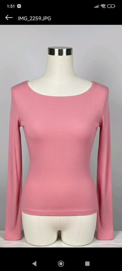 Pink Ribbed Full Sleeve Shirt