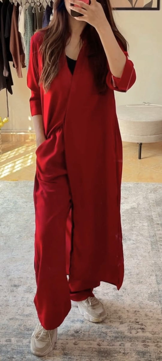 Maroon Wide Leg Trouser