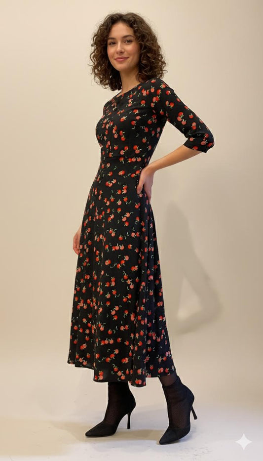 Cherry Red Long Dress With Sleeves