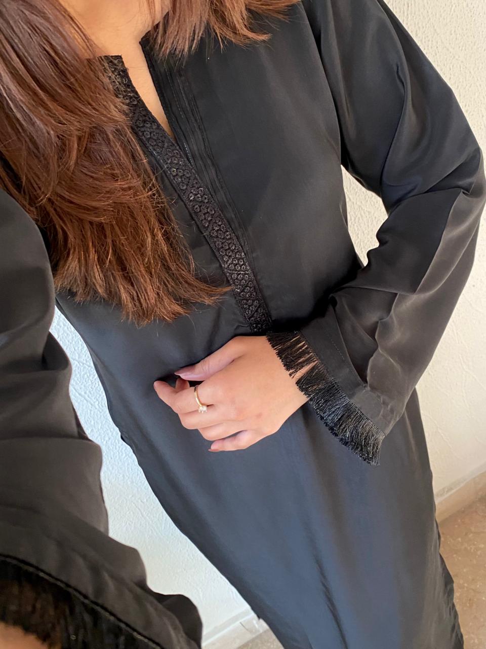 Black Silk Long Shirt Trouser