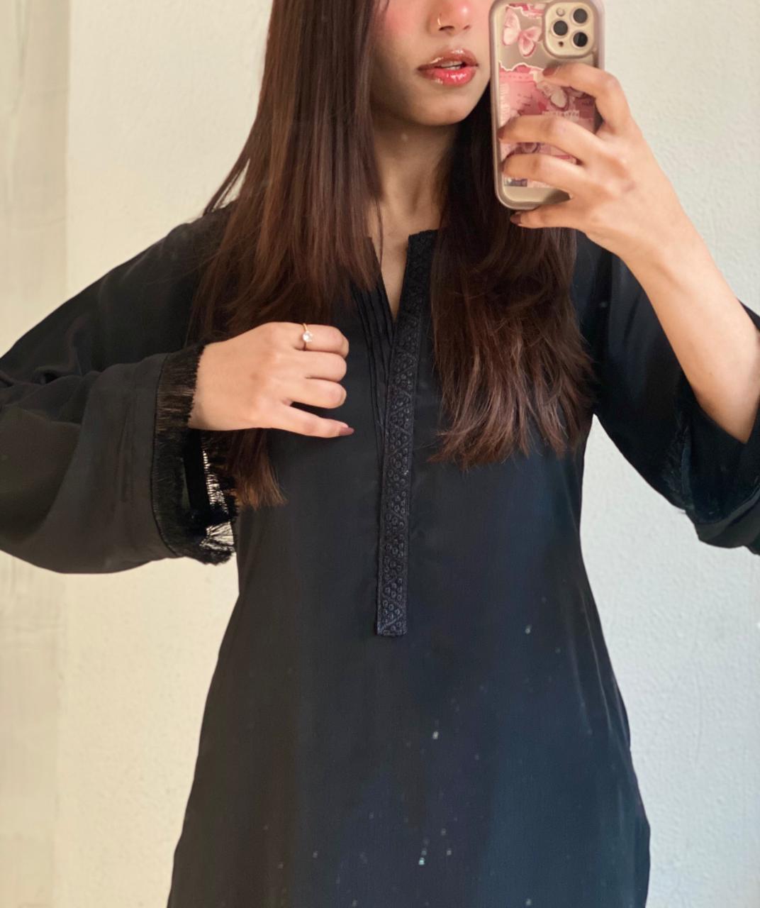 Black Silk Long Shirt Trouser