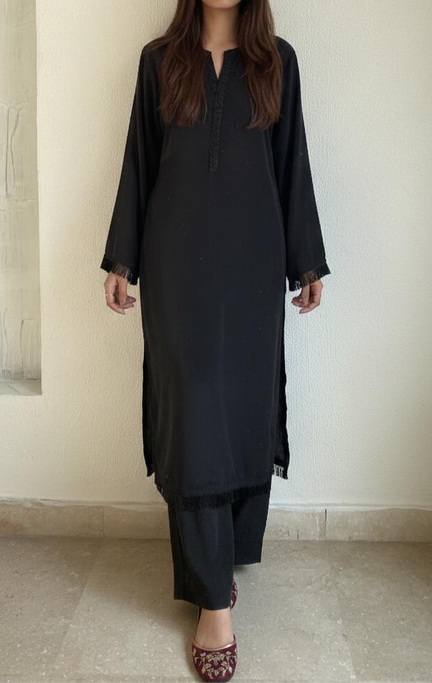 Black Silk Long Shirt Trouser
