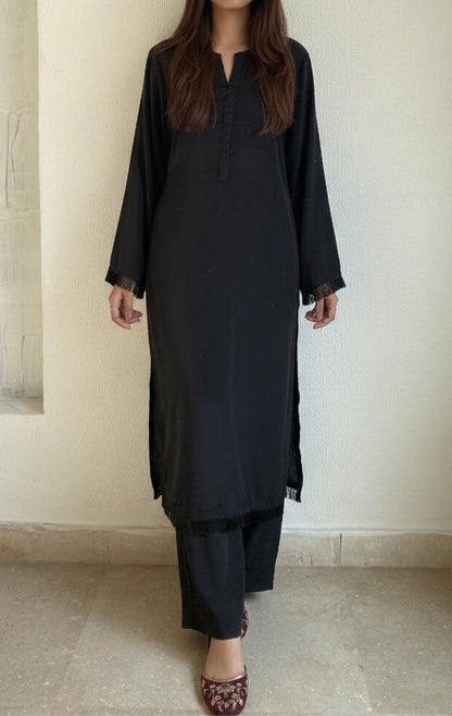 Black Silk Long Shirt Trouser