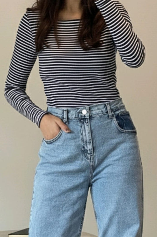 Blue Striped Ribbed Fitted Shirt