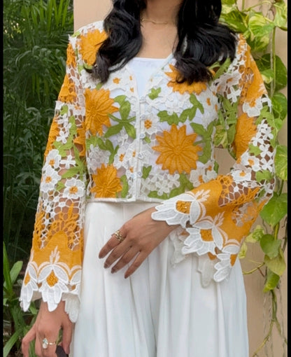 Mustard Floral Guipure Lace Jacket