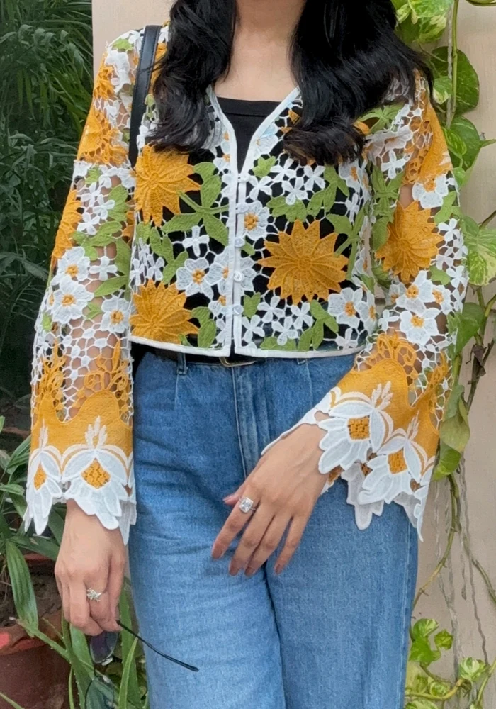 Mustard Floral Guipure Lace Jacket