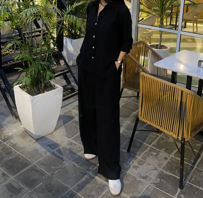 Premium Black Button-Down Co-ord Set